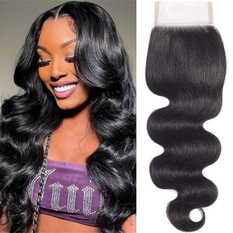 Luve Virgin Human Hair 4X4 Lace Closure Body Wave Natural Color
