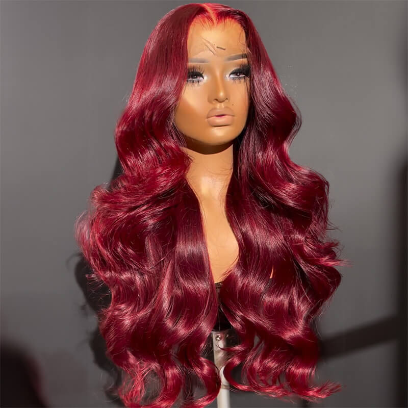 Limited Design Wine Red Color Prom Loose Wavy Glueless 5X5|13X4 Lace Front Wig 