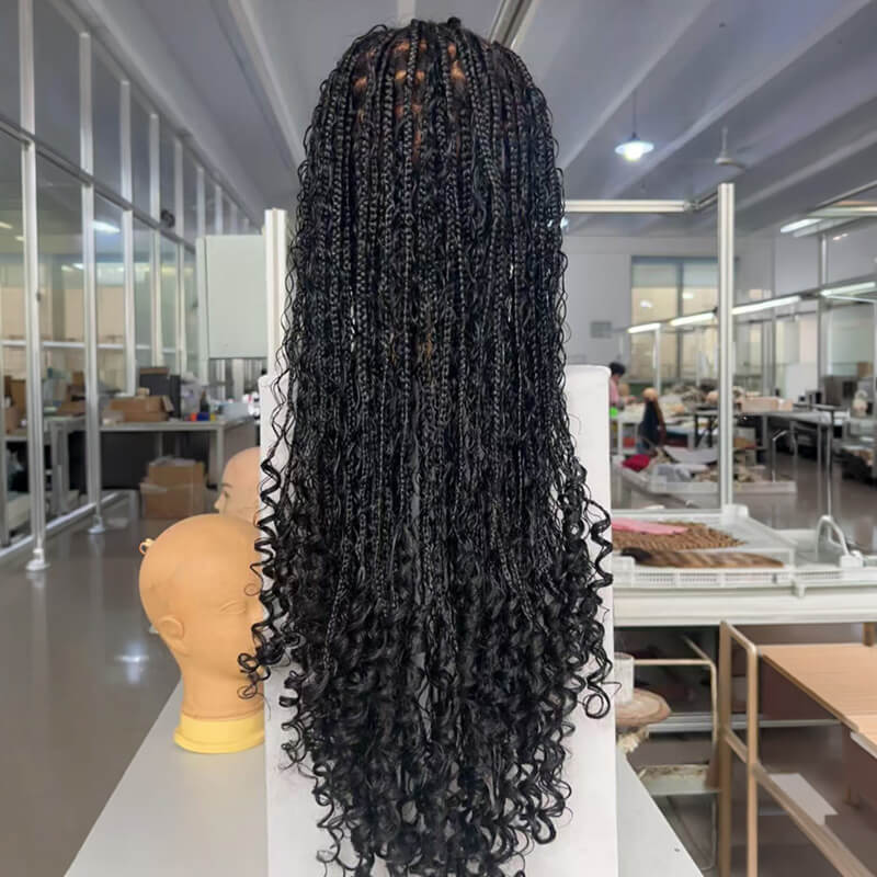 Knotless Long Boho Box Braided Wig Real Skinlike HD Full Lace Wig with Invisi Drawstring