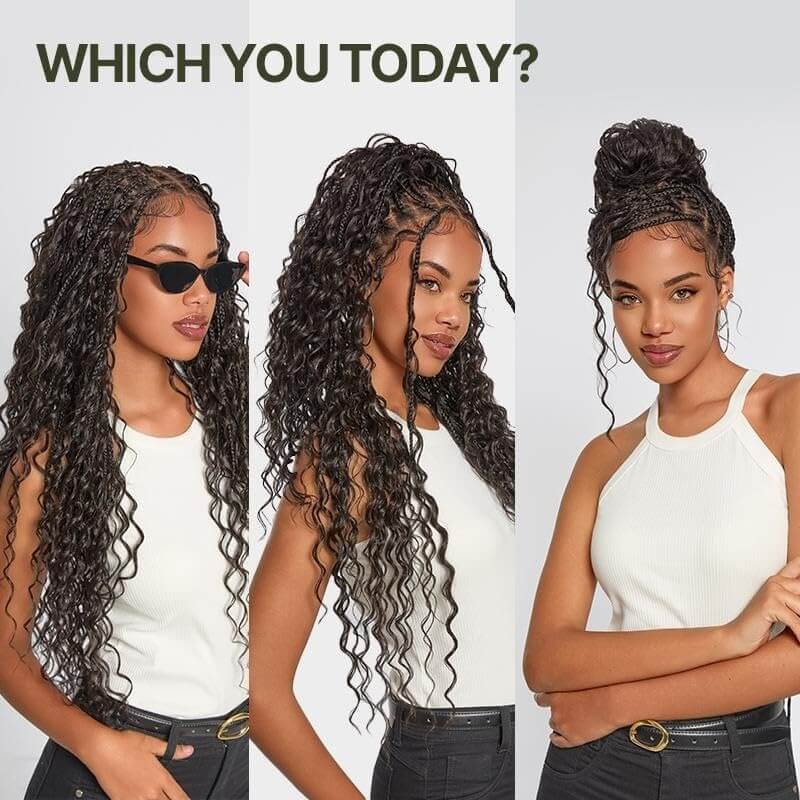 Knotless Long Boho Box Braided Wig Real Skinlike HD Full Lace Wig with Invisi Drawstring