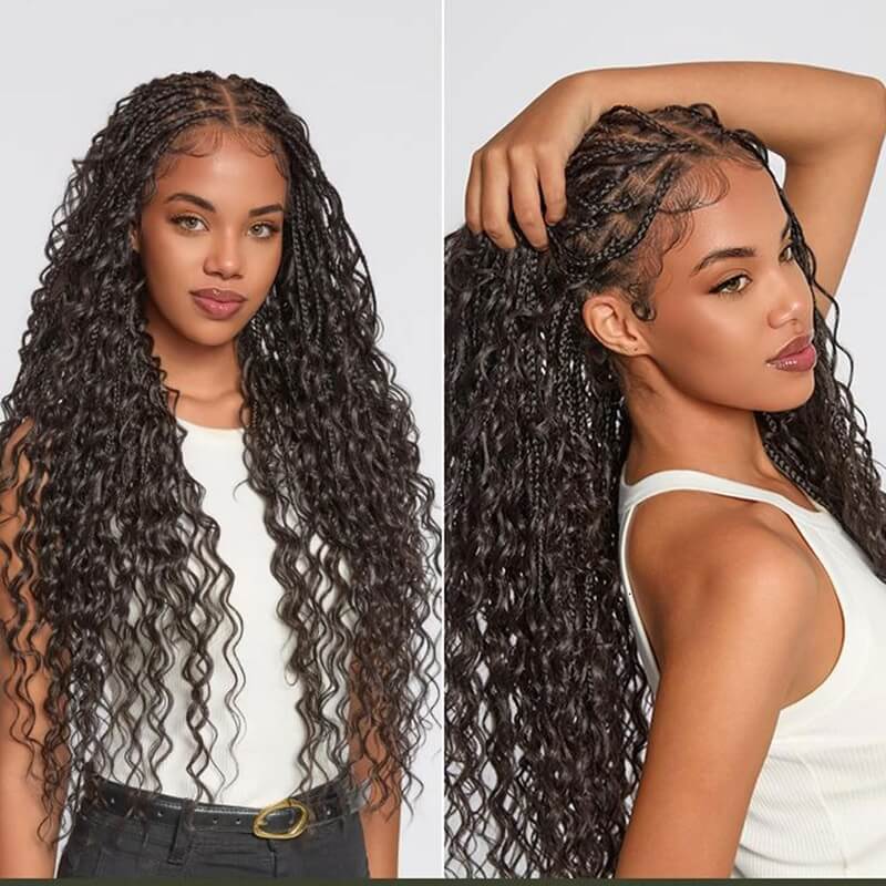 Knotless Long Boho Box Braided Wig Real Skinlike HD Full Lace Wig with Invisi Drawstring