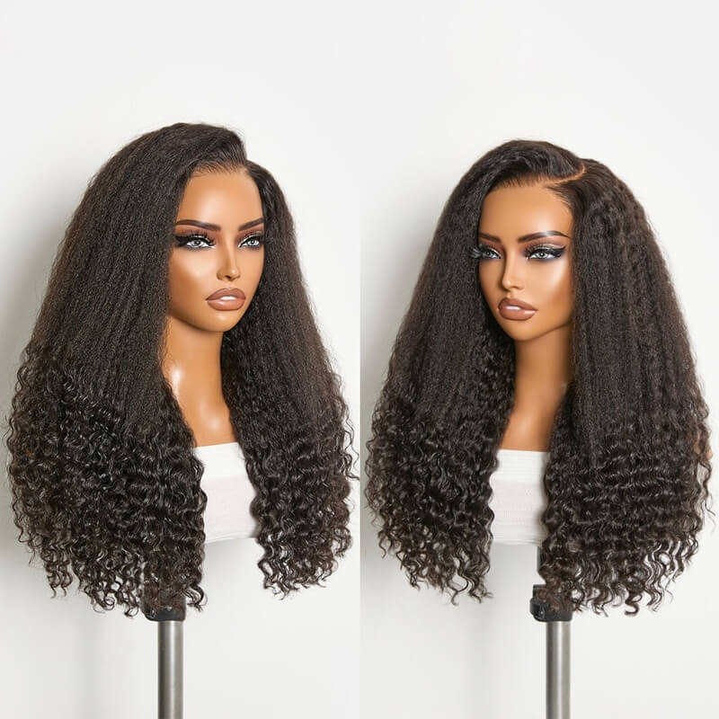Natural Black Kinky Straight Curly Ends PartingMax 6x6 HD Lace Closure Glueless Wig