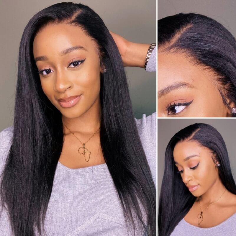 Natural Hairline Relaxed Light Yaki Straight 360 Lace Wig Pre-Plucked Hairline