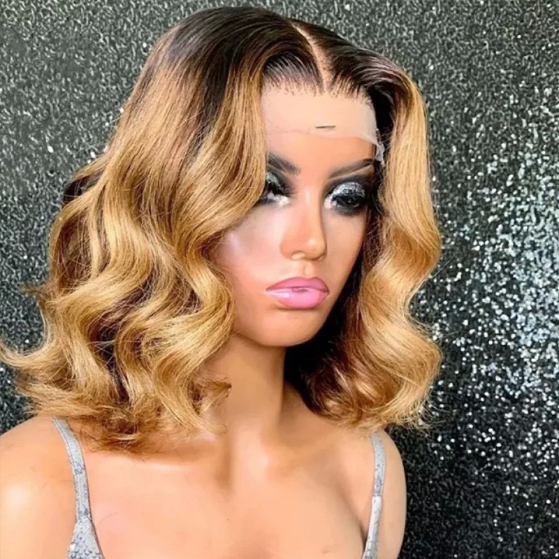 Luve Honey Blonde Ombre 1B/27 Loose Deep Wave Short Bob 13x4 Lace Wigs