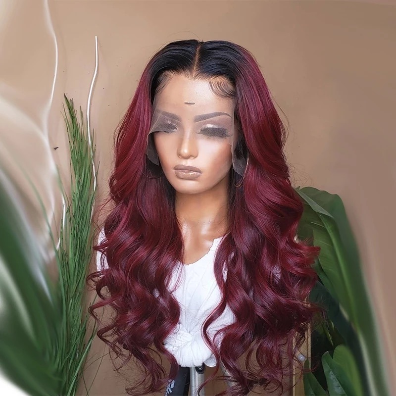 Ombre #99J Burgundy  Body Wave 13x4 Lace Front Human Hair Wig