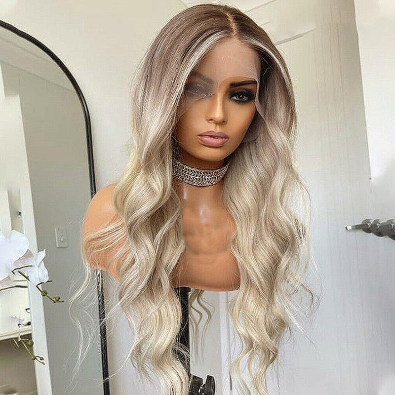 Ombre Ash Blonde Wavy Human Hair Wig Highlight 613 Body Wave Lace Front Wigs