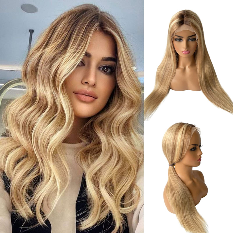 Ombre Blonde 5X5 Closure Wig Human Hair Pre Plucked Honey Blonde Lace Wigs