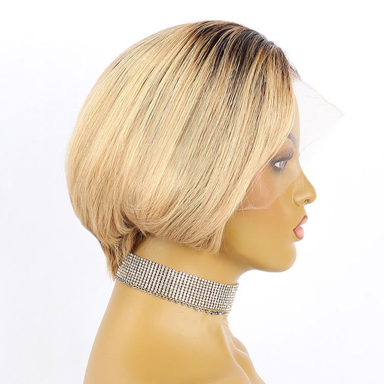 Ombre Blonde Short Pixie Cut Bob Wig Human Hair Lace Front Wig