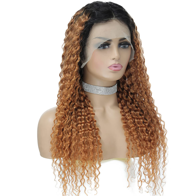 Ombre Human Hair HD Frontal Lace Wig Deep Wave Pre-Plucked For Black Women