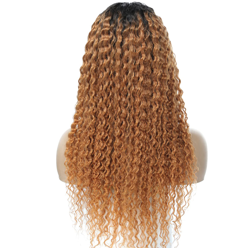 Ombre Human Hair HD Frontal Lace Wig Deep Wave Pre-Plucked For Black Women