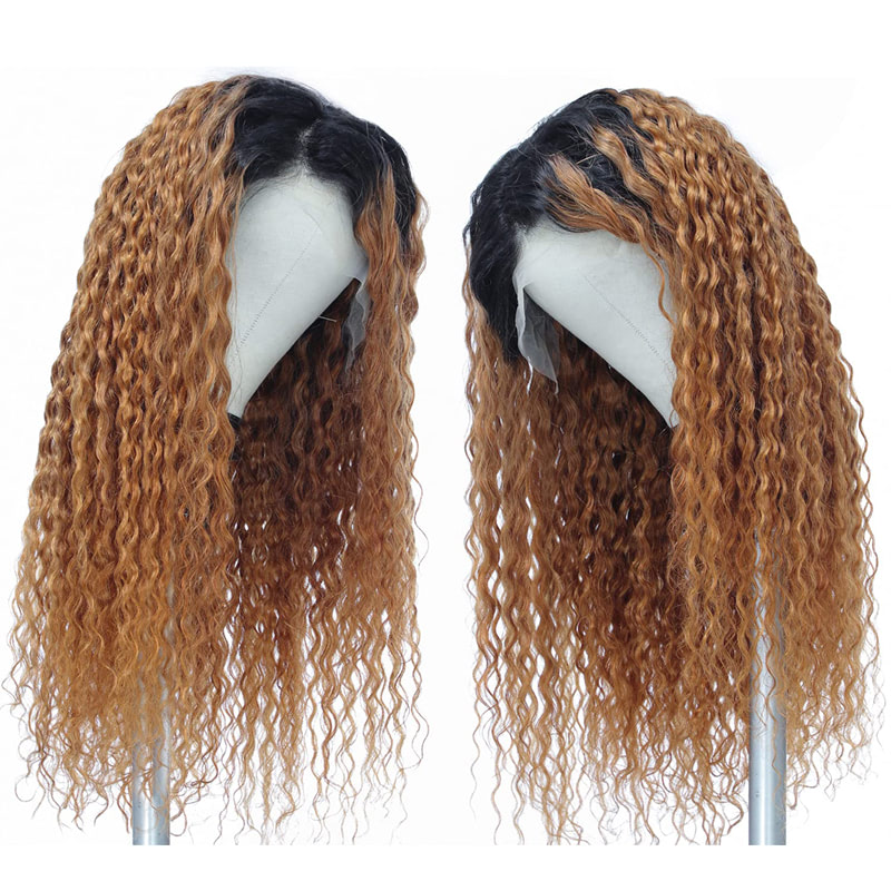 Ombre Human Hair HD Frontal Lace Wig Deep Wave Pre-Plucked For Black Women