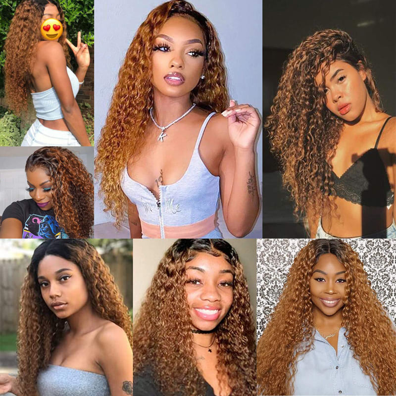 Ombre Human Hair HD Frontal Lace Wig Deep Wave Pre-Plucked For Black Women