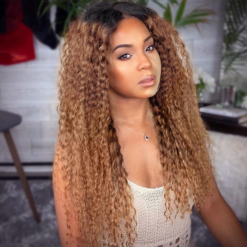 Ombre Human Hair HD Frontal Lace Wig Deep Wave Pre-Plucked For Black Women
