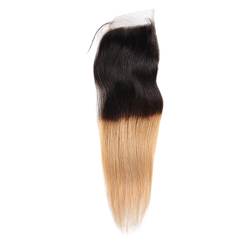 Ombre T1B/27 100% Virgin Human Hair Straight 3 Bundles With 4x4 Lace Closure
