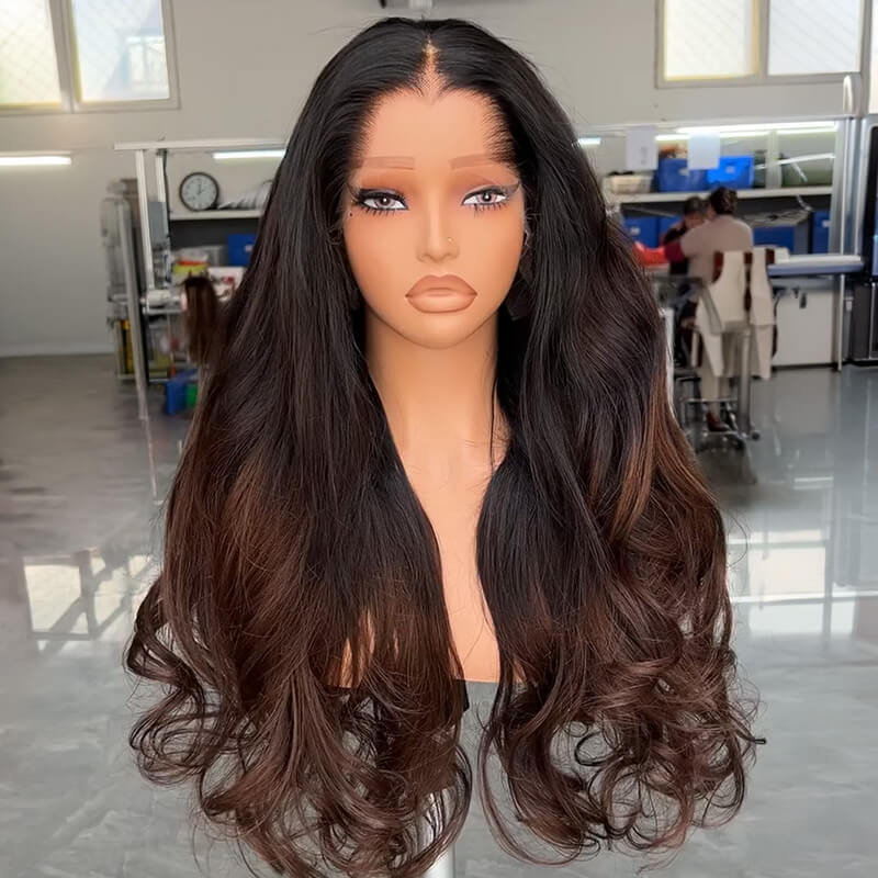 Ombre Brown Body Wave Wig M Hairline 13X4 HD Lace Front Human Hair Wig
