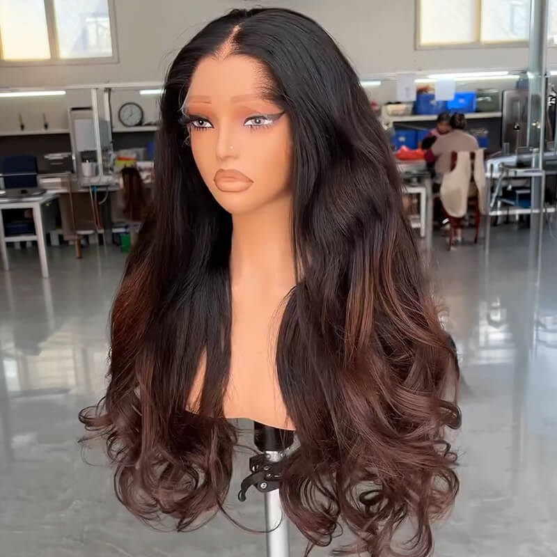 Ombre Brown Body Wave Wig M Hairline 13X4 HD Lace Front Human Hair Wig