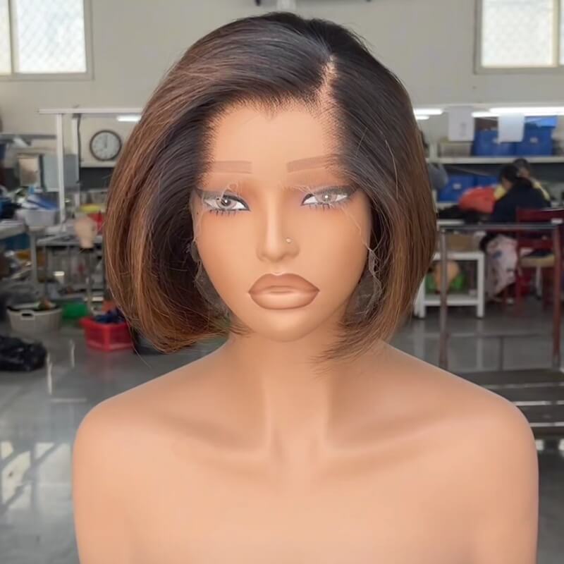 Ombre Dark Brown 13x4 HD Lace Full Front Pixie Wig M Hairline Human Hair Wig