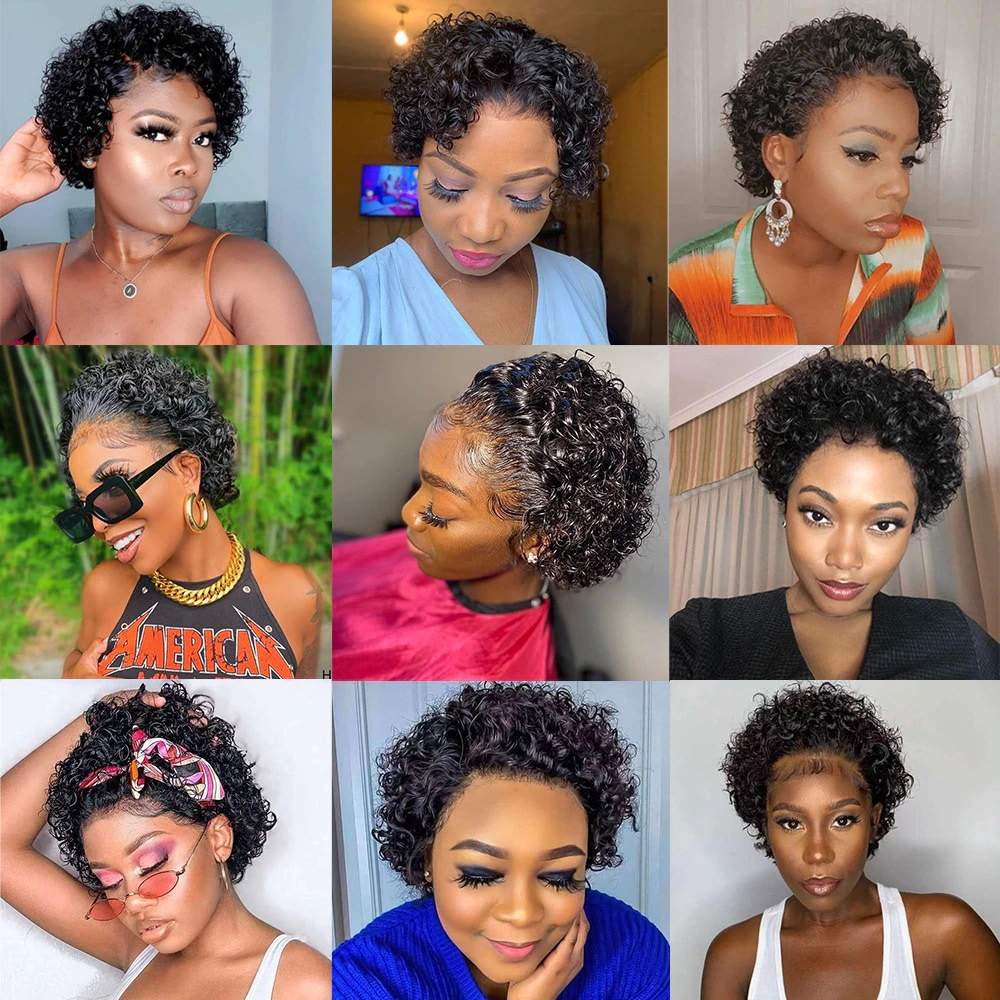 Pixie Cut Wigs Short Curly Human Hair Transparent Lace Wigs Pre Plucked