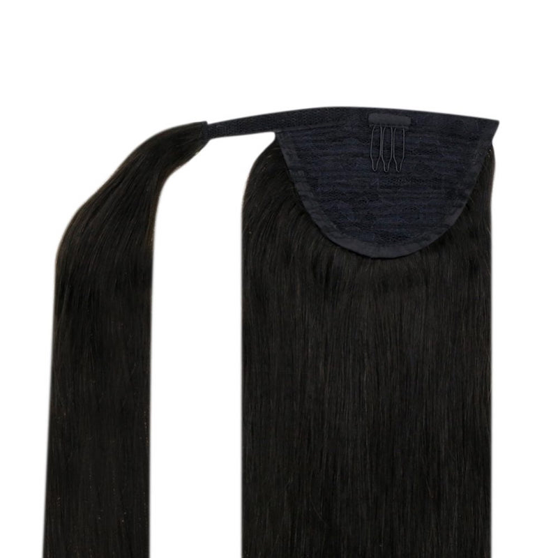 Ponytail Human Hair Clip in Hair Piece Ponytail Extension #1B Natural Black
