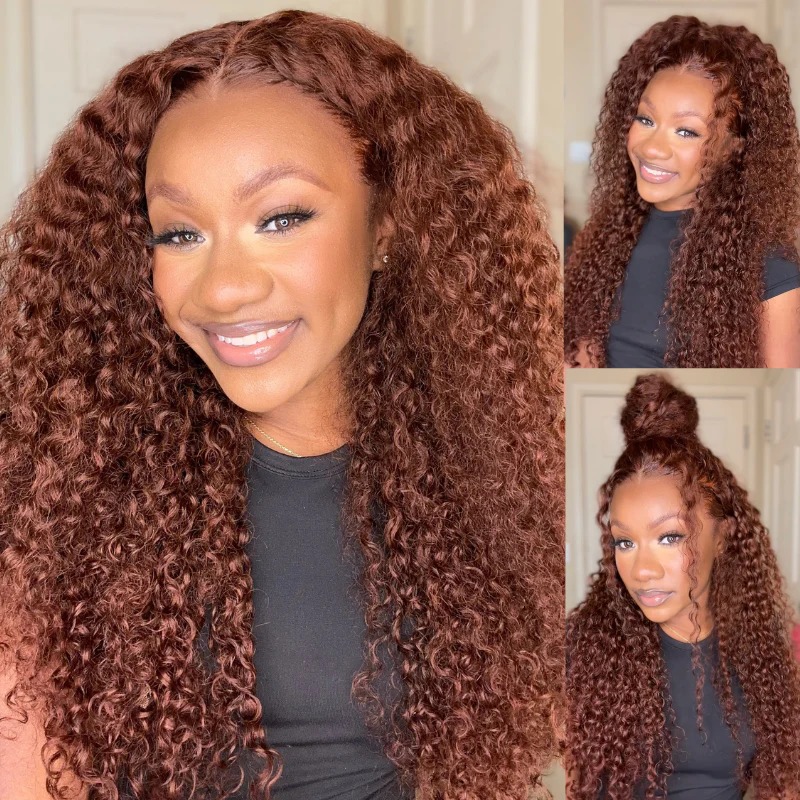 Pre-Plucked Reddish Brown Kinky Curly Wig 13x4 Lace Front Wigs