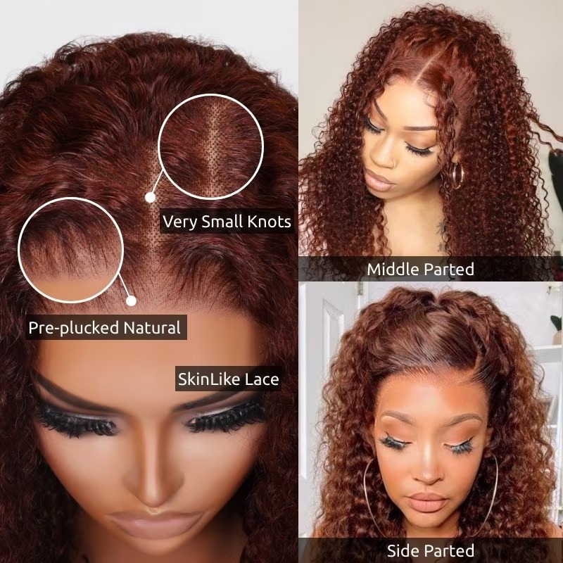 Pre-Plucked Reddish Brown Kinky Curly Wig 13x4 Lace Front Wigs