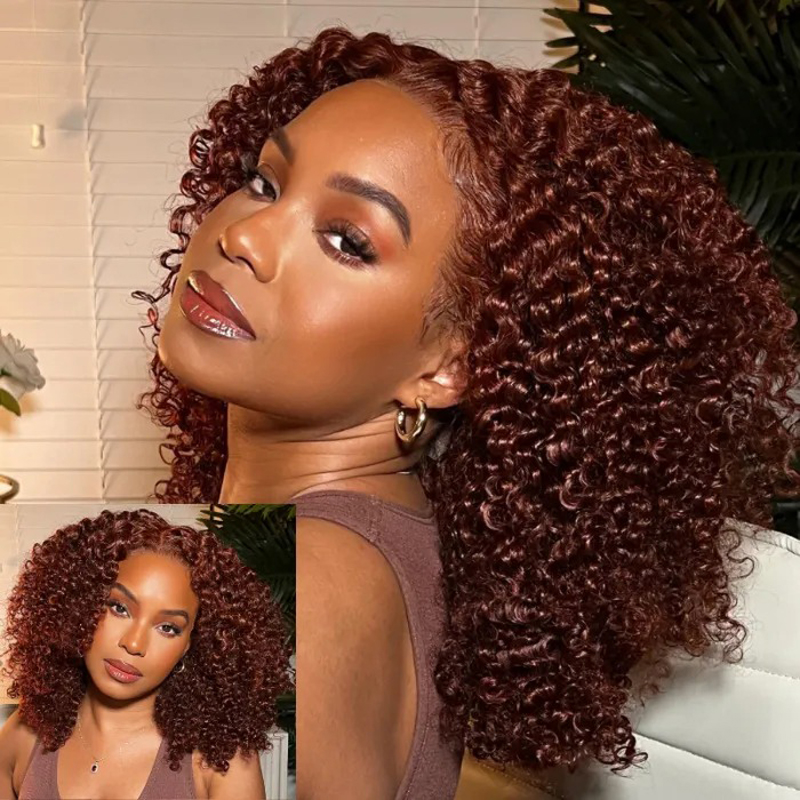 Pre-Plucked Reddish Brown Kinky Curly Wig 13x4 Lace Front Wigs