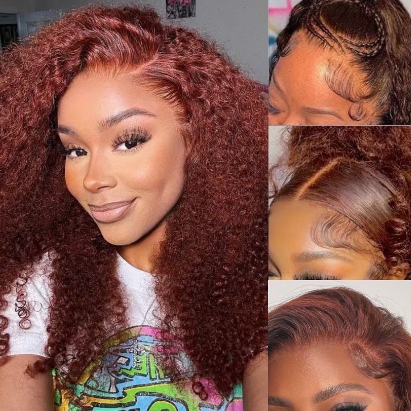 Pre-Plucked Reddish Brown Kinky Curly Wig 13x4 Lace Front Wigs