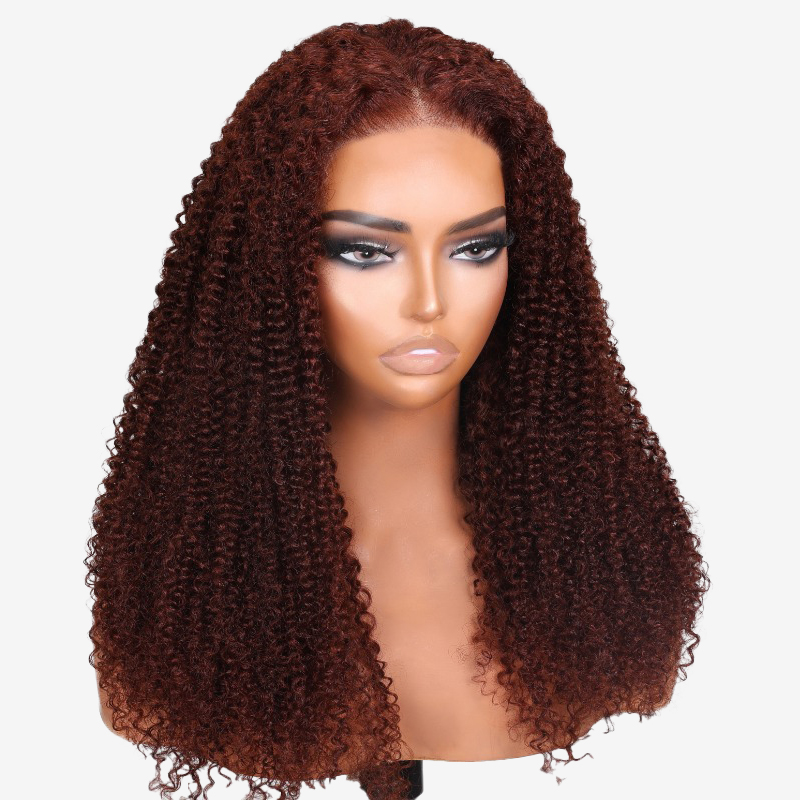 Pre-Plucked Reddish Brown Kinky Curly Wig 13x4 Lace Front Wigs