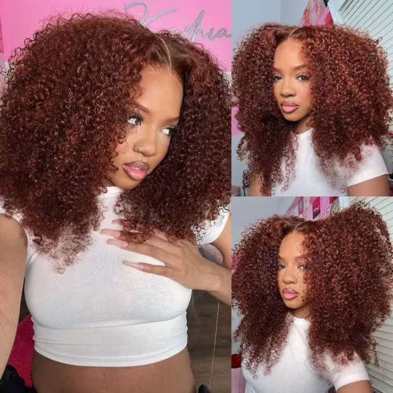 Pre-Plucked Reddish Brown Kinky Curly Wig 13x4 Lace Front Wigs