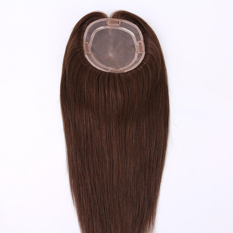 Premium Full Mono Base Human Hair Toppers Medium Brown