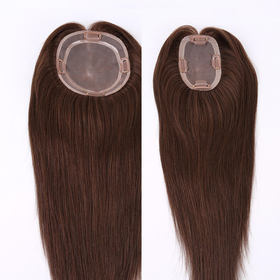 Premium Full Mono Base Human Hair Toppers Medium Brown