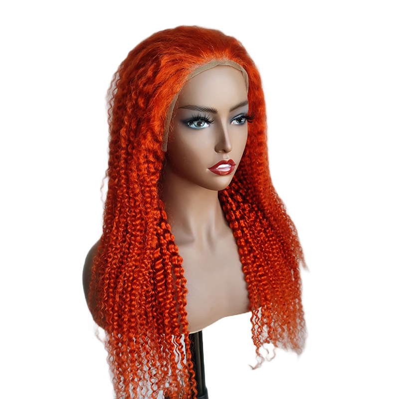 Pumpkin Orange Kinky Curly 13x4 Lace Front Wig Human Hair Transparent Lace