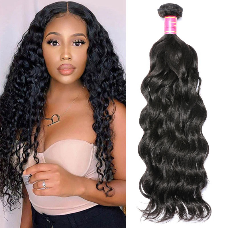Real Virgin Human Hair Weave Natural Wave 1 Bundle Weft Extensions