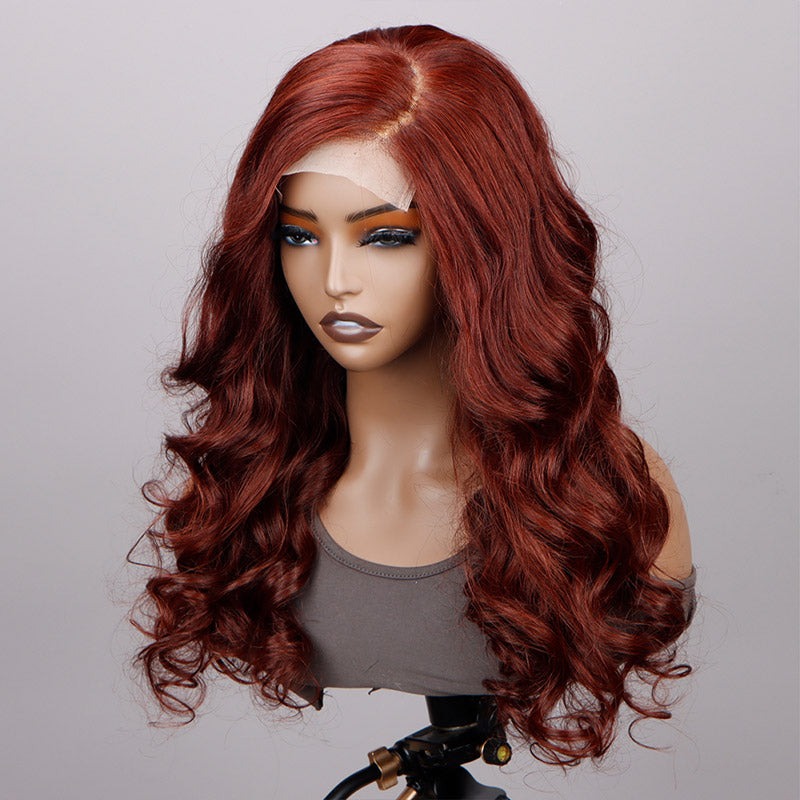 Reddish Brown Body Wave Wig 5X5 Transparent Lace Wig C Part Human Hair Wigs