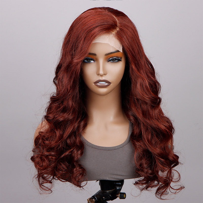 Reddish Brown Body Wave Wig 5X5 Transparent Lace Wig C Part Human Hair Wigs