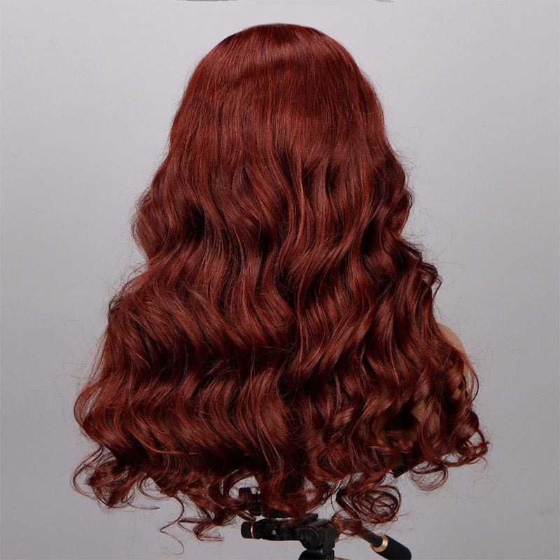 Reddish Brown Body Wave Wig 5X5 Transparent Lace Wig C Part Human Hair Wigs