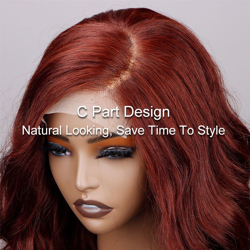Reddish Brown Body Wave Wig 5X5 Transparent Lace Wig C Part Human Hair Wigs