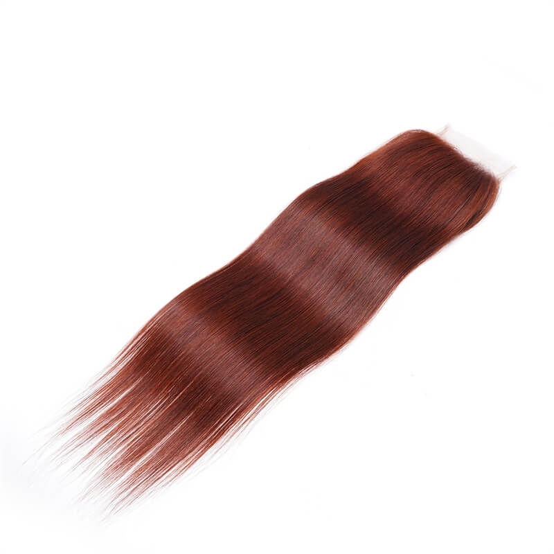 Reddish Brown Human Hair 4x4 Free Part Silky Straight Lace Closure
