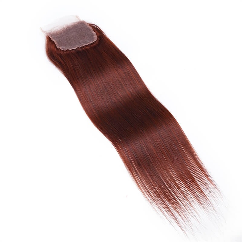 Reddish Brown Human Hair 4x4 Free Part Silky Straight Lace Closure
