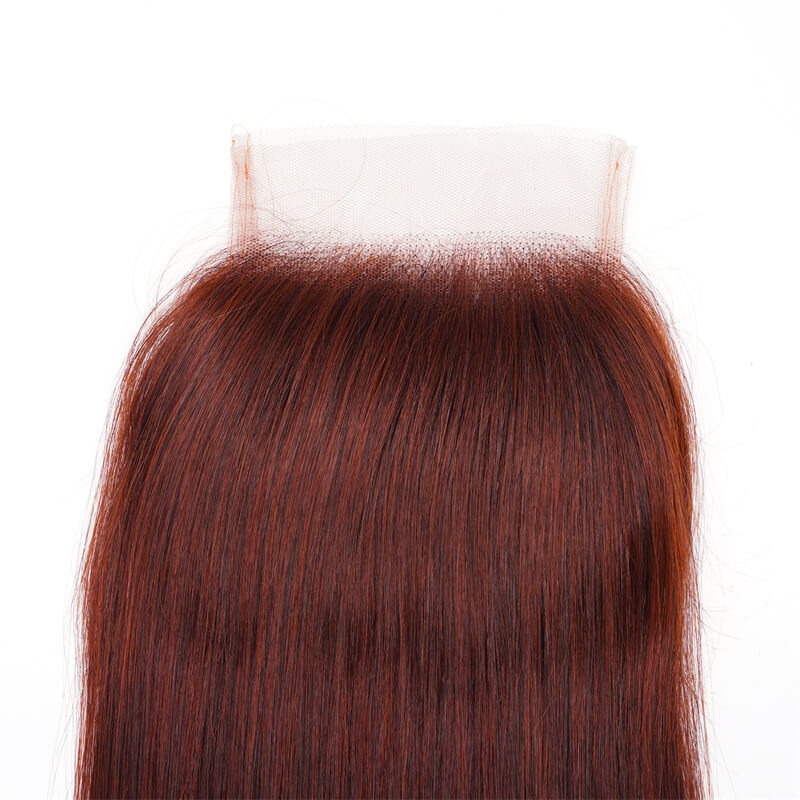 Reddish Brown Human Hair 4x4 Free Part Silky Straight Lace Closure