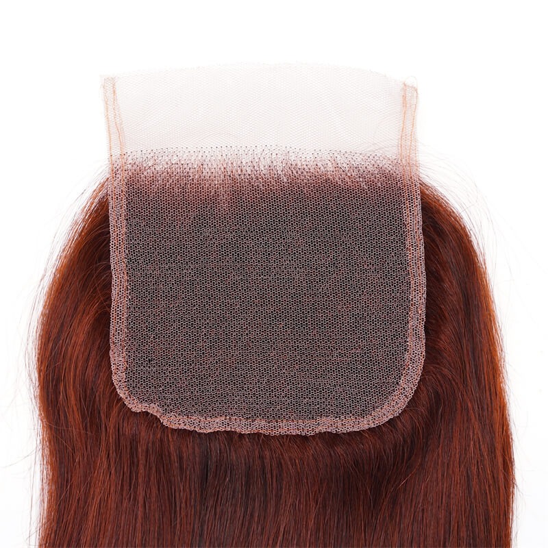 Reddish Brown Human Hair 4x4 Free Part Silky Straight Lace Closure