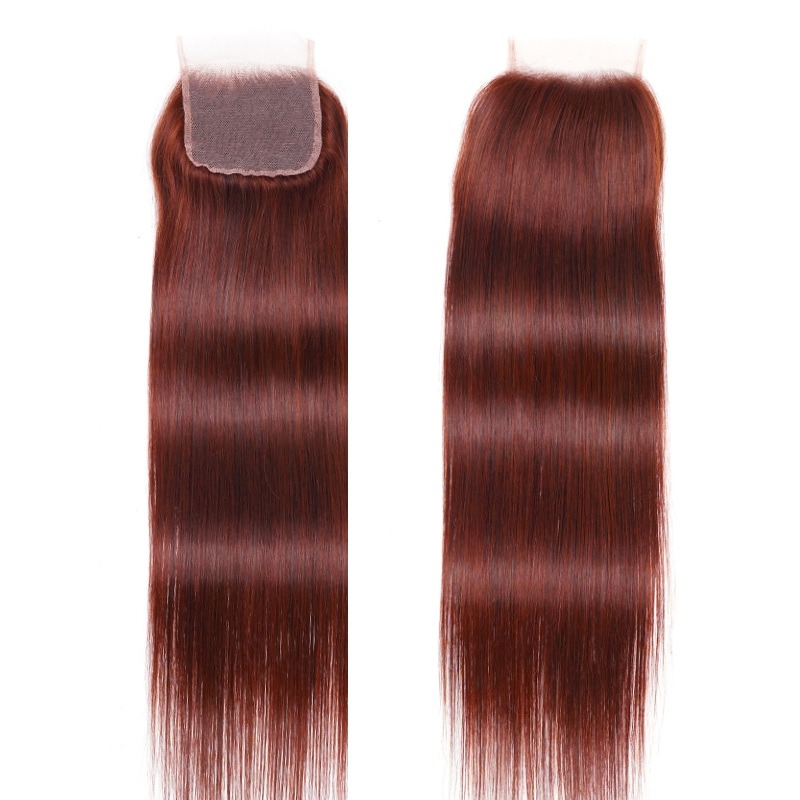 Reddish Brown Human Hair 4x4 Free Part Silky Straight Lace Closure