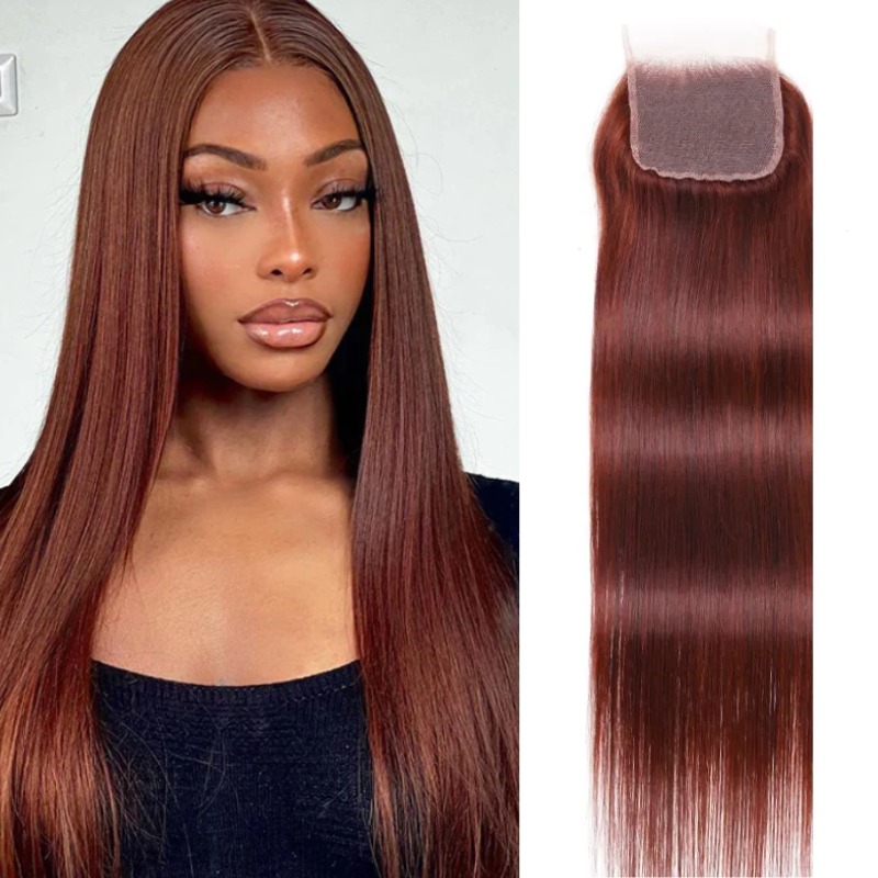 Reddish Brown Human Hair 4x4 Free Part Silky Straight Lace Closure
