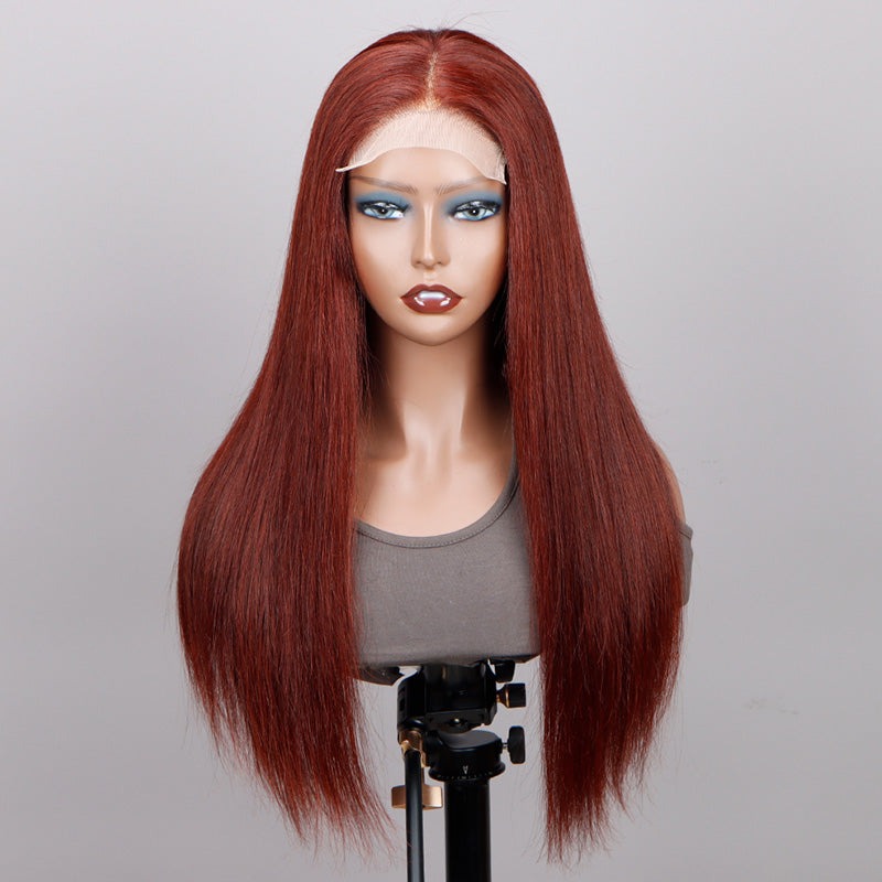 Reddish Brown Ultra Silky Straight 5x5 Lace Closure Wigs Mid Part Wig