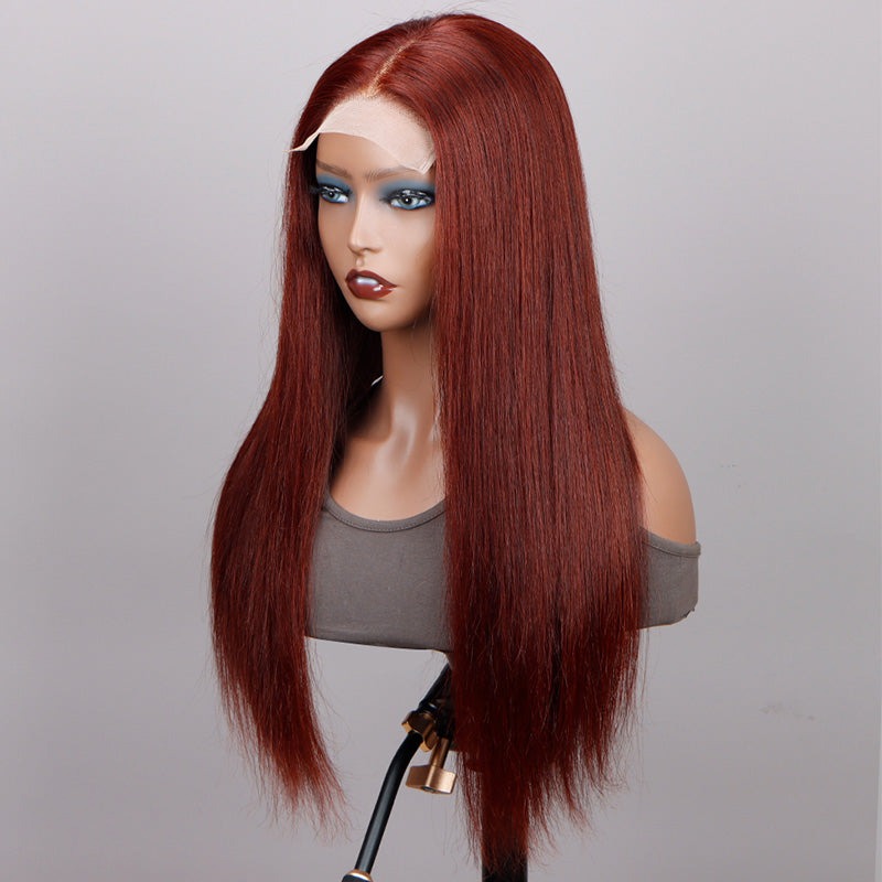 Reddish Brown Ultra Silky Straight 5x5 Lace Closure Wigs Mid Part Wig