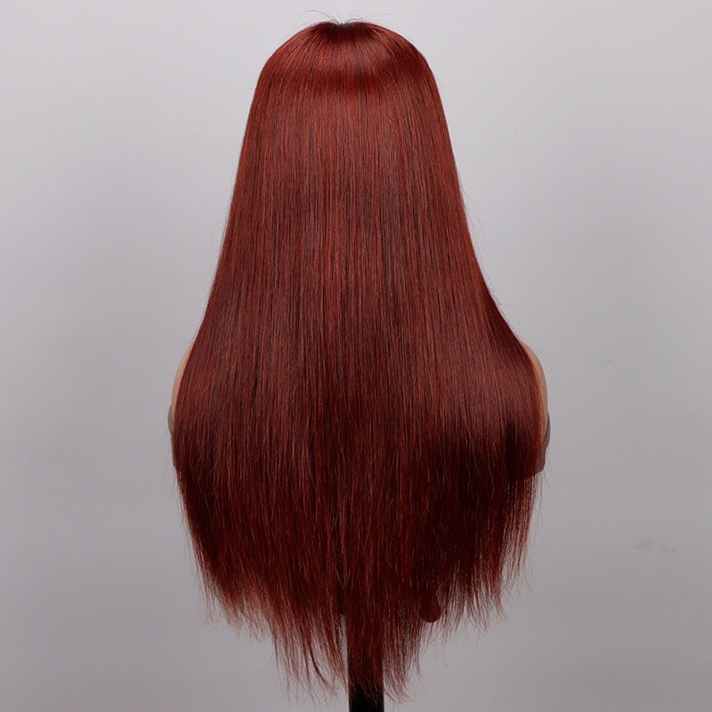 Reddish Brown Ultra Silky Straight 5x5 Lace Closure Wigs Mid Part Wig