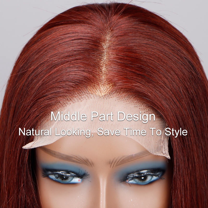 Reddish Brown Ultra Silky Straight 5x5 Lace Closure Wigs Mid Part Wig