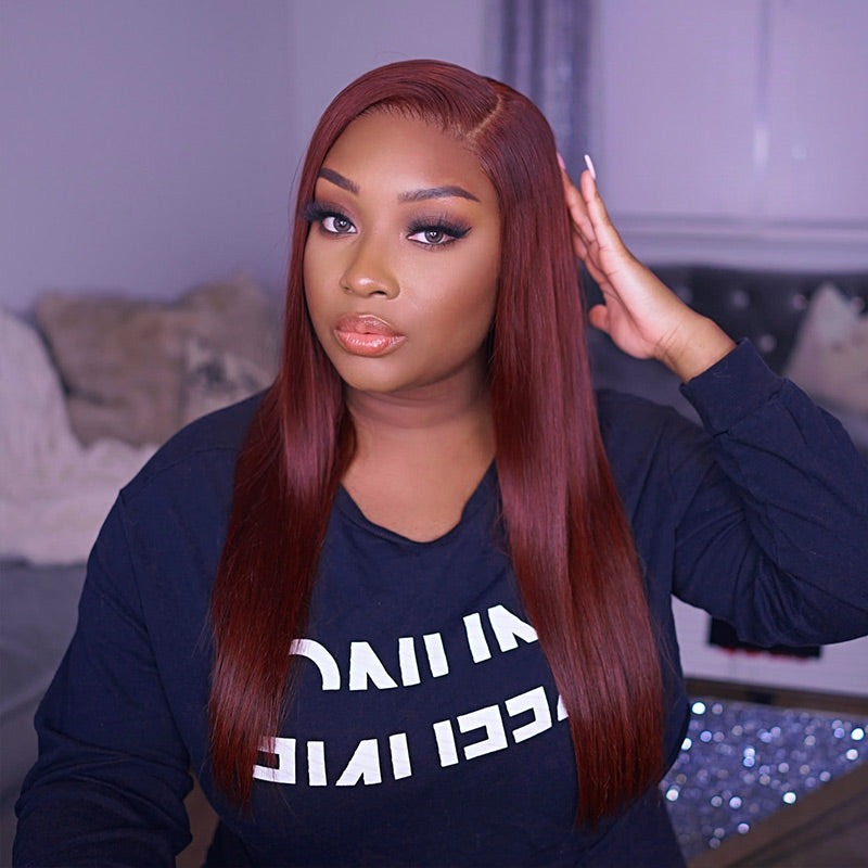 Reddish Brown Ultra Silky Straight 5x5 Lace Closure Wigs Mid Part Wig