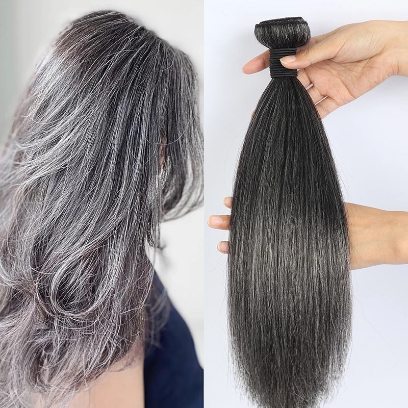 Salt and Pepper Hair Bundles Straight Human Hair Silver Grey Hair Weave