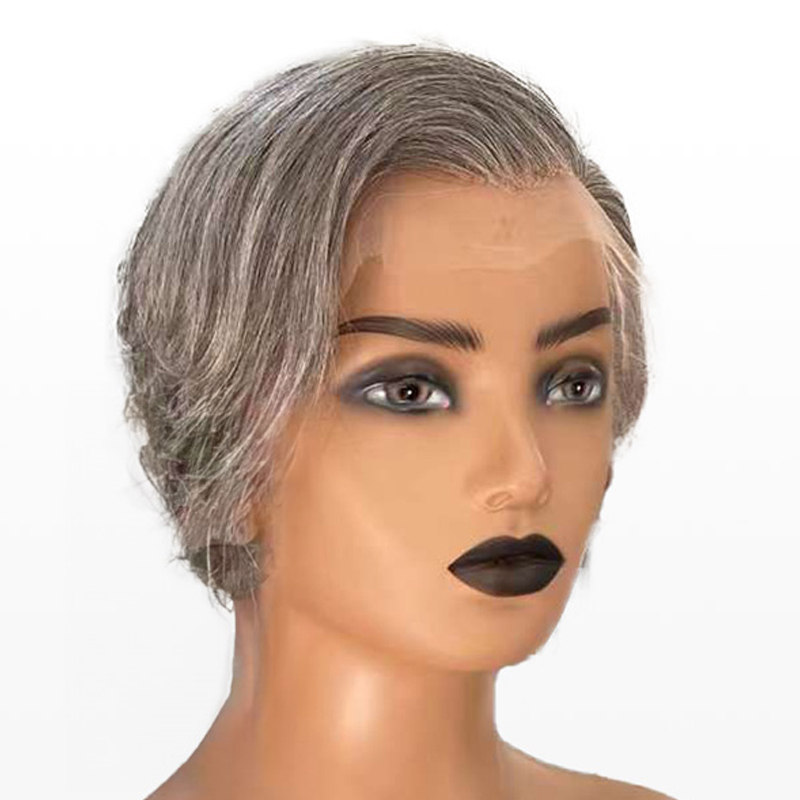 Salt And Pepper Pixie Cut 13X4 Lace Front Wig Human Hair Glueless Wigs